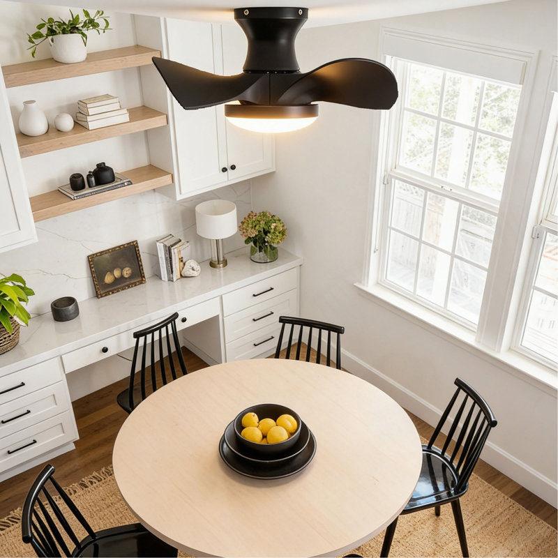 Ventilateur de plafond en ABS avec 3 températures de couleur, lumière et télécommande, moteur à courant continu puissant et à faible bruit pour la cuisine, la salle à manger, la salle à manger, le patio et la salle de bain.