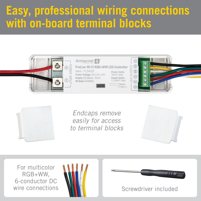 Compact White Wireless RGB+WW LED Controller with Remote