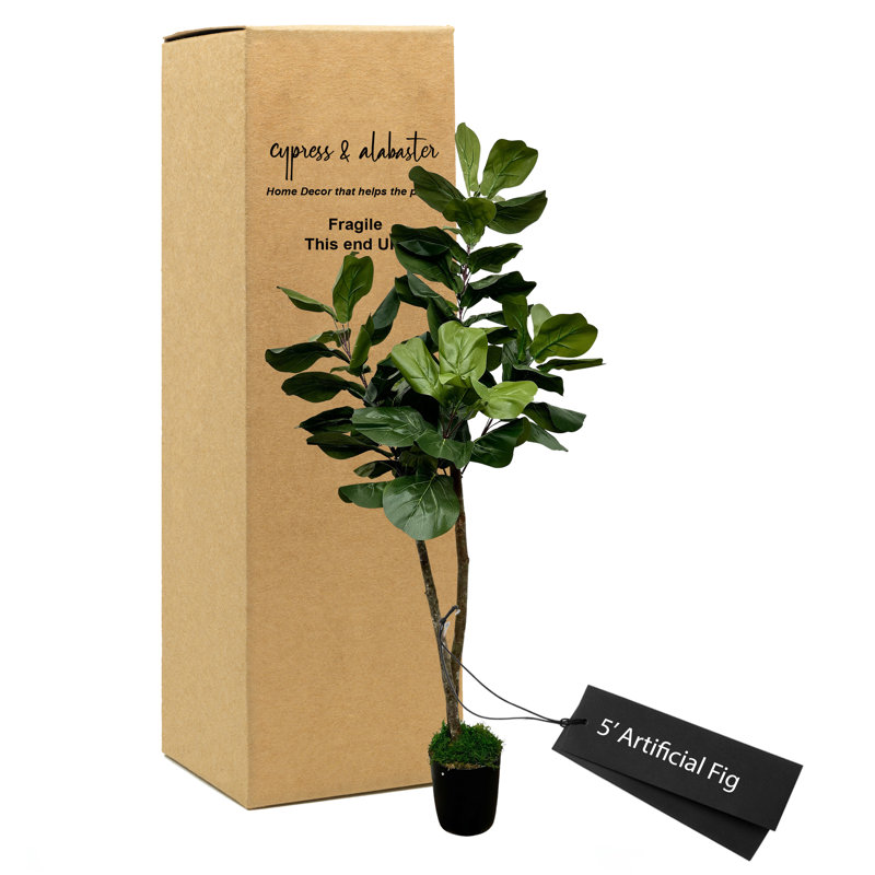 Handmade Artificial Fig Tree with Real Wood, 60'' H x 24'' W x 24'' D