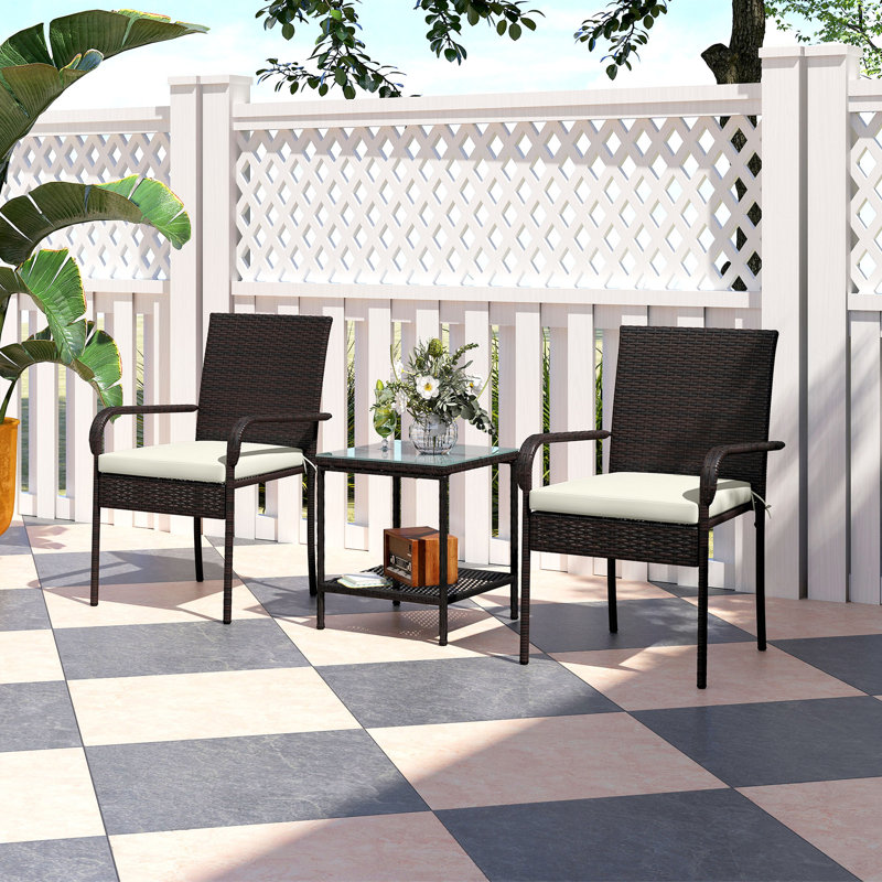 Ensemble de meubles de patio 3 pièces, table en rotin PE avec chaises empilables