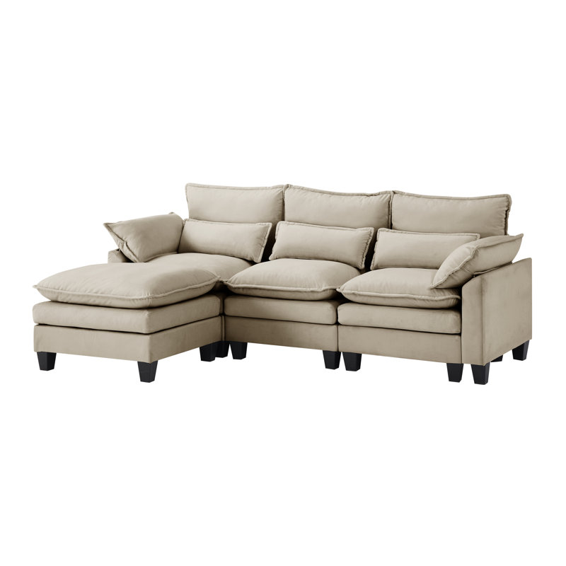 Canapé modulaire rembourré en L 4 pièces 4 pièces, Velours beige