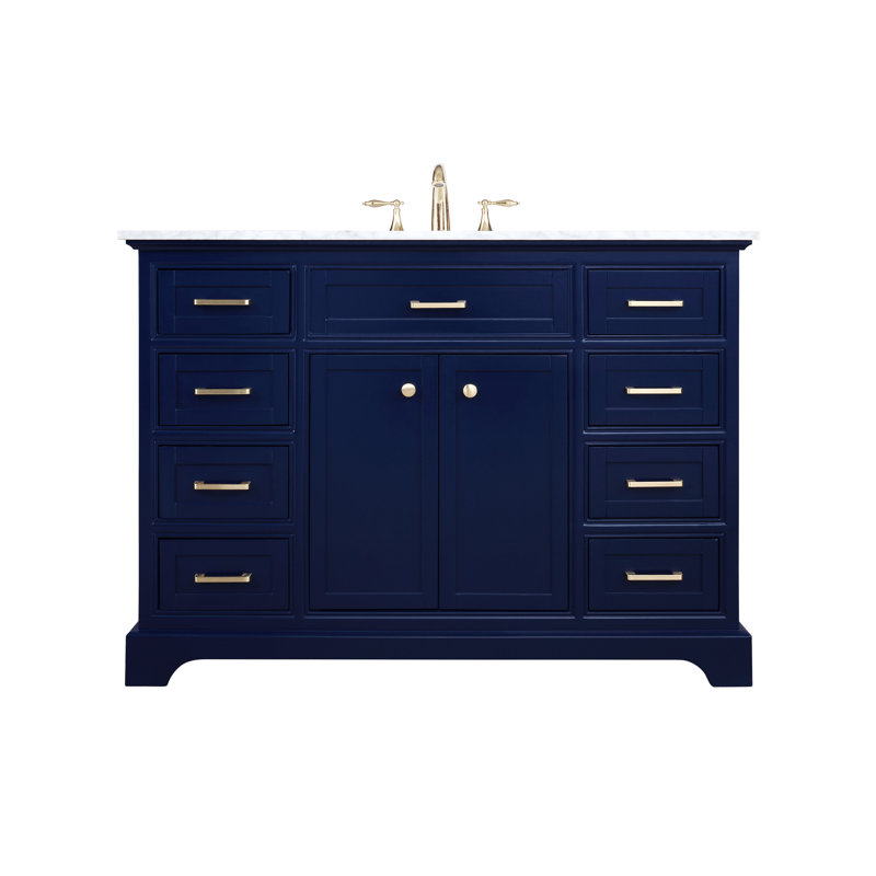 Hermes 48'' Single Bathroom Vanity with Marble Top, Blue