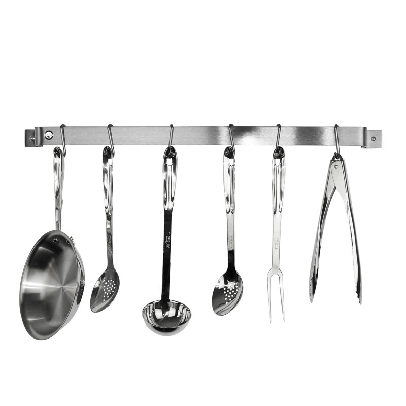 Handcrafted Easy Wall Mounted Pot Rack, 3" H x 36" W x 3" D, Stainless Steel