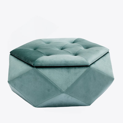 Elegant Velvet Polygon Diamond Tufted Storage Ottoman, Multi-Functional Footrest And Seating Solution For Home, Comfortable And Practical Storage For Living Room And Bedroom, Green