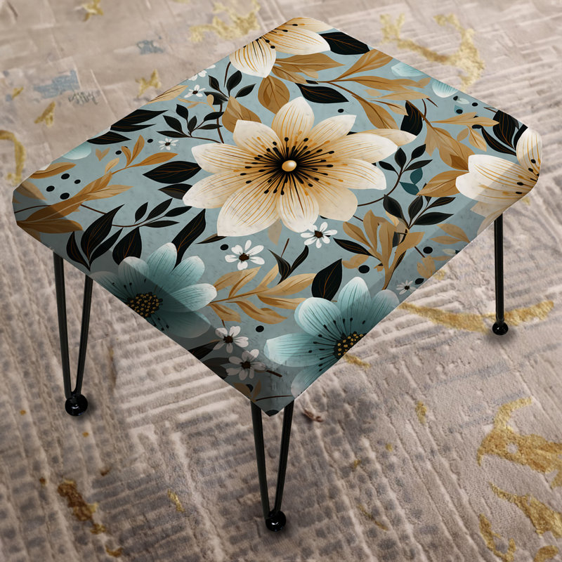 Ivoire de style bord de mer à motif floral - repose-pieds rectangulaire floral