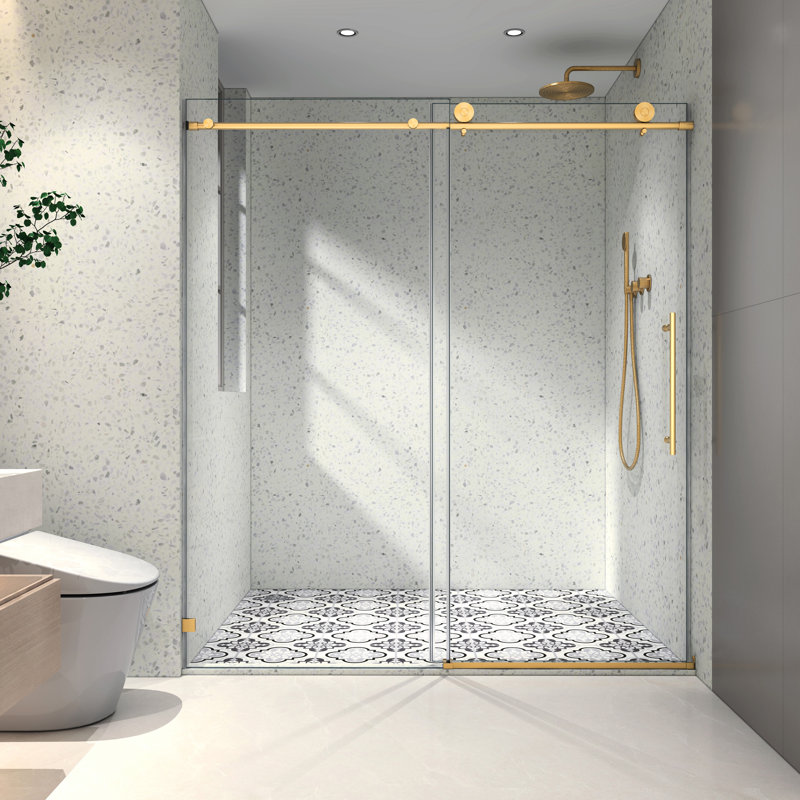 6076 Shower Door In Brushed Gold - , 70Mm 304 Stainless Steel Pulley, Soft Closing, Nano Easy To Clean, Membrane Adjustable , -Proof Treatment For Bathroom