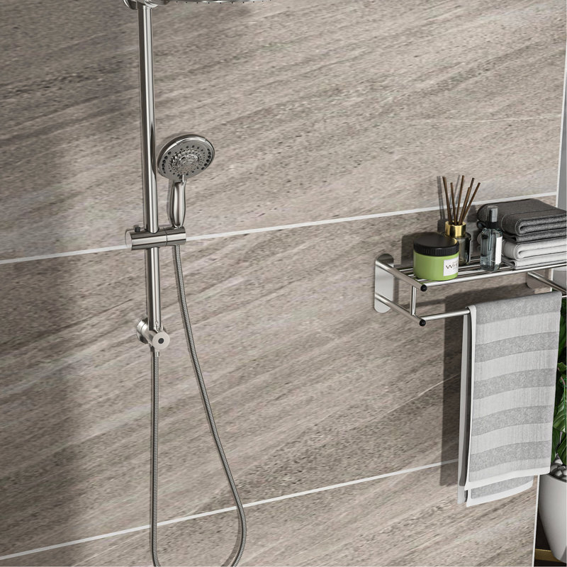 10" Brushed Nickel Shower Kit - Dual Heads With 5 Water Flow Modes Massage, Bubbly, Rain, Rain&bubbly, Rain&massage Wall Mounted, Comes Arm, Hose, Adjustment Rod, Enamel Cover, Valve Core