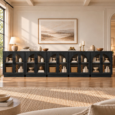 Arden 157.5"W Extra Large Modular Arched Sideboard with 10 Glass Doors and Adjustable Shelves