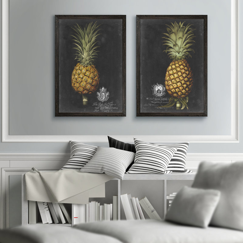 «Royal Brookshaw Pineapple I» par Vincent Van Gogh, ensemble de 2 reproductions d'art encadrées, Toile avec encadrement ébène