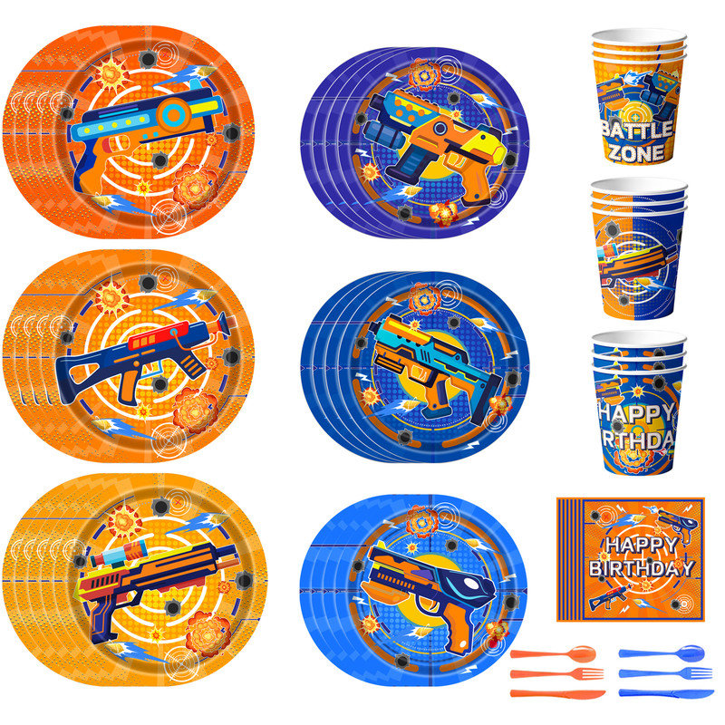 168 Pcs Dart War Birthday Party Tableware, 24 Guests Dart War Party Tableware Set