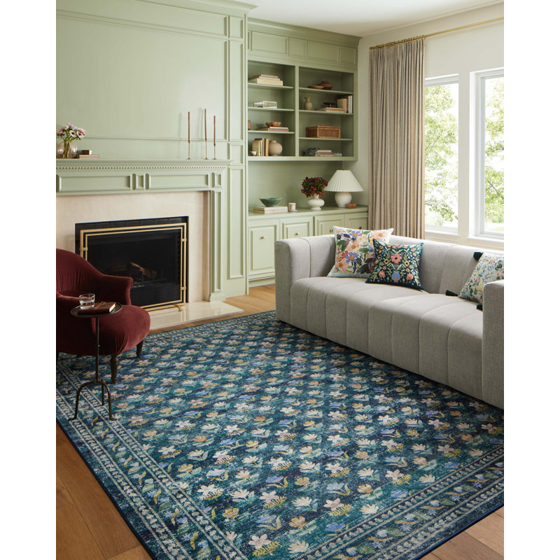 Rifle Paper Co. x Loloi Courtyard Emerald Area Rug feat. CloudPile, Rectangle 7'6" x 9'6"