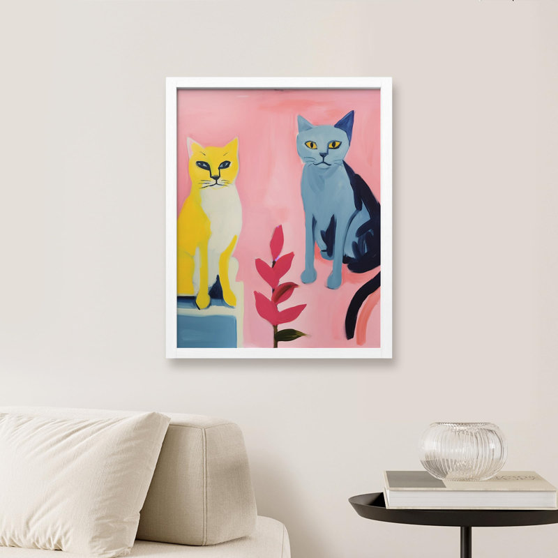 «Watercolor Cat» sur papier, Cadre blanc, H 16 po x l 12 po