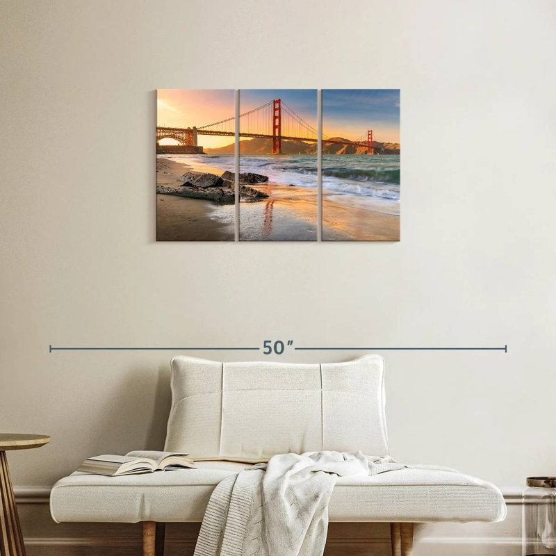 Coucher de soleil au pont Golden Gate, H 20 po x l 33 po
