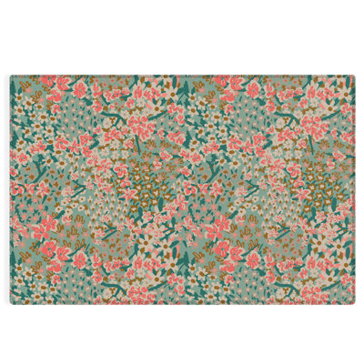 Tapis d'extérieur rectangulaire en polyester / chenille tissé à plat à motif floral Taliaferro
