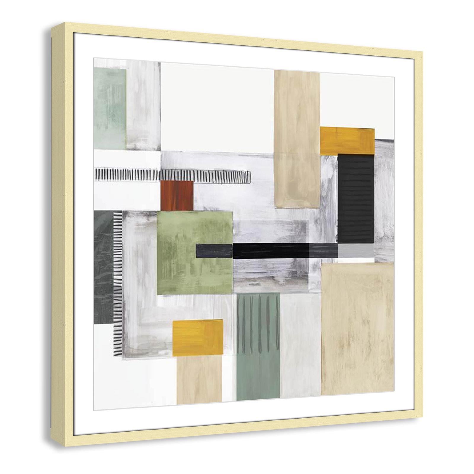 Playful Blocks Print, 32" H x 32" W x 0.75" D, Gold Box Framed