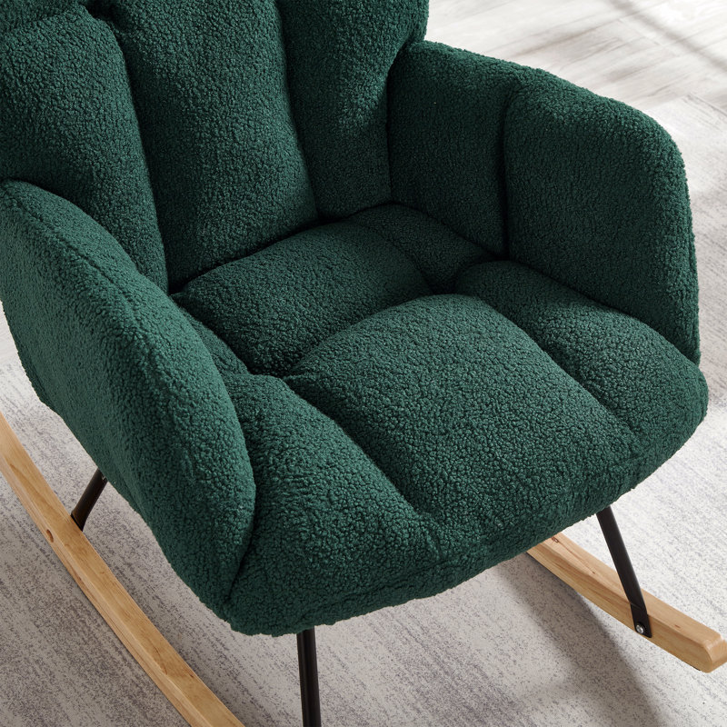 Chaise berçante capitonnée et rembourrée en tissu Teddy, Vert