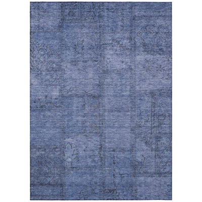 HomeRoots 3' X 5' Denim Blue And Sky Blue Patchwork Washable Indoor Outdoor Area Rug
