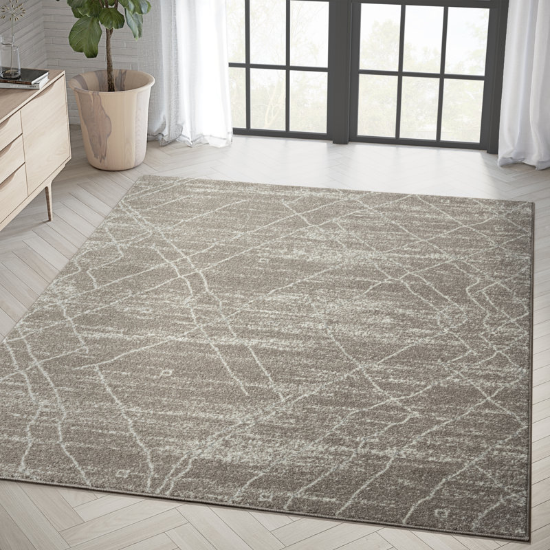 Tapis brun à motif abstrait Wauneta, Rectangle 5 pi 3 po x 7 pi 6 po