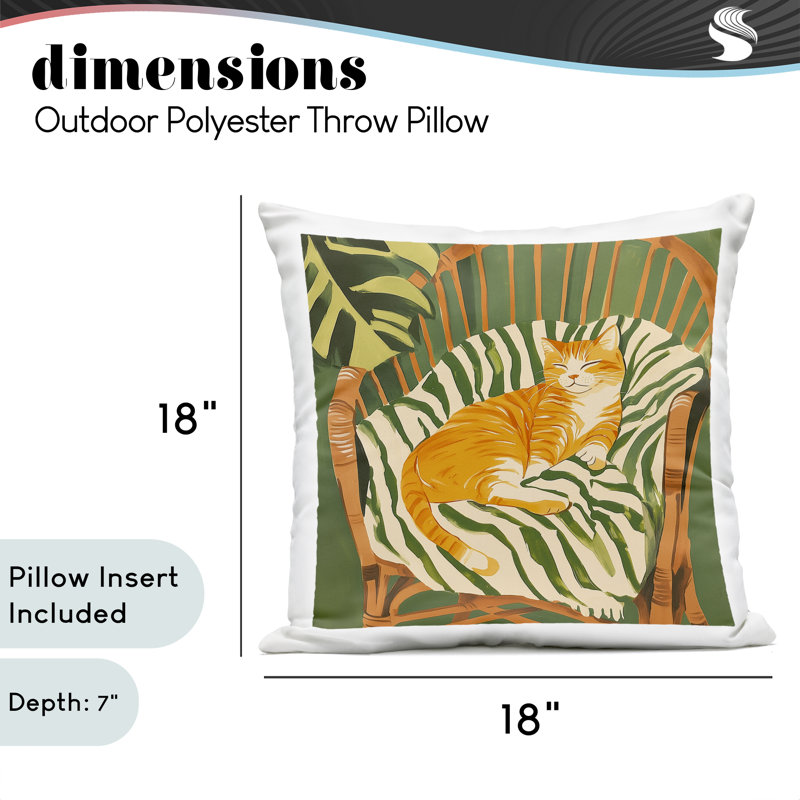 Coussin orange pour l'extérieur en forme de chaise en rotin orange, design par Walker Noble, 18 x 7 x 18, Chat vert et orange