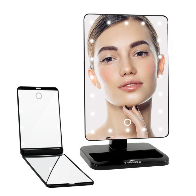 Touch XL and Touchup LED Makeup Mirror Bundle, 5X Magnifying Tabletop Lighted Vanity Mirrors Set, Black