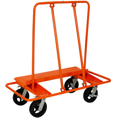 Chariot pour plaques de plâtre et panneaux, capacité 2400 lb, acier orange, monobloc, avec moule de 8 pouces sur roues en caoutchouc