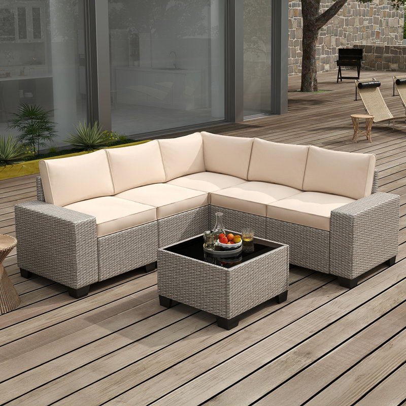 Ensemble de meubles de patio 6 pièces, Gris, Gris foncé