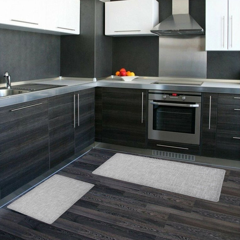 Light Gray Woven Polyester Non-Slip Kitchen Mat 32" x 18"