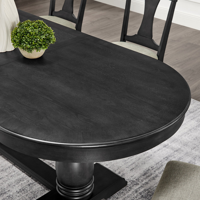 Table de salle à manger extensible ovale en bois, Noir, noir, noir, noir