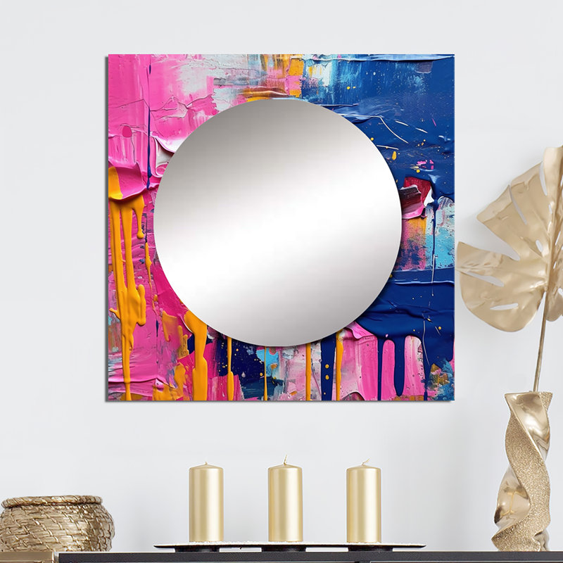 Bronston - Miroir carré abstrait rose et bleu, 29 po x 29 po