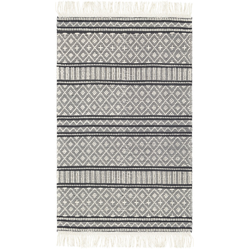 Tapis gris / ivoire en laine / coton tissé à la main Carletta Southwestern, Rectangle 8 pi x 10 pi