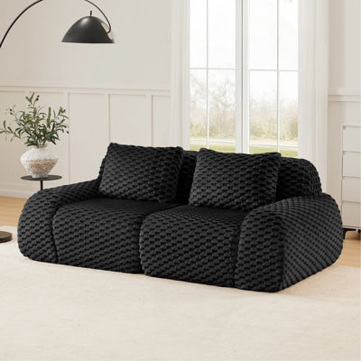 Canapé modulaire moderne de 82 po pour le salon, tissu en flanelle, très texturé, canapé 2 places surdimensionné, canapé désossé, siège profond, connexion par boucle, conception antidérapante, sans assemblage
