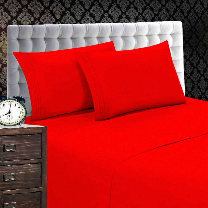Luxury Softness 4-Piece Bed Sheet Set - Wrinkle & Fade Resistant - Deep Pocket - Hotel Quality - 16inch, Full Sheet Set, Red