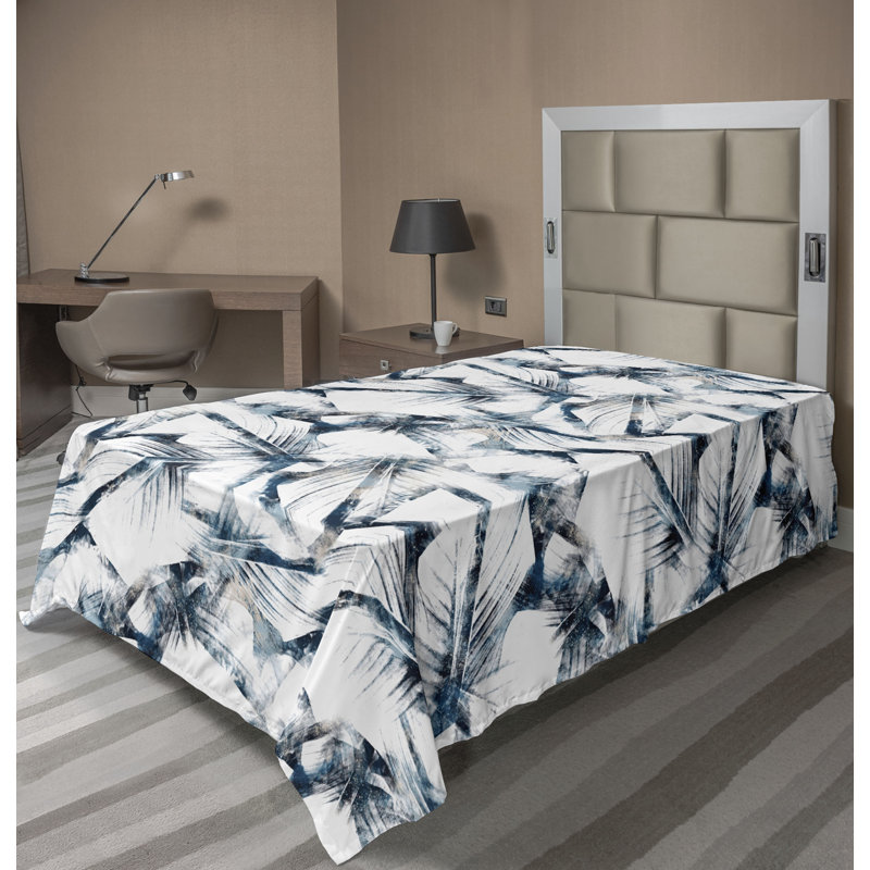 «Ambesonne», drap plat abstrait, conception grungy d'art foliaire bleu nuit et blanc, Drap plat pour lit simple