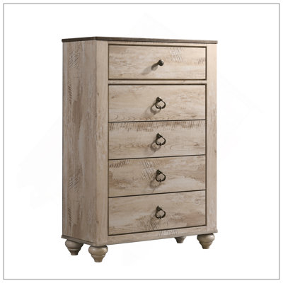 Imerland Contemporary Patched Wood Top 5-Drawer Chest, White Wash Finish