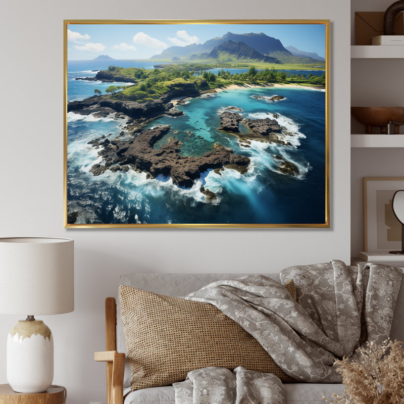 Broomall " Hawaii Tropical Escape I ", H 12 po x l 20 po, Cadre flottant doré