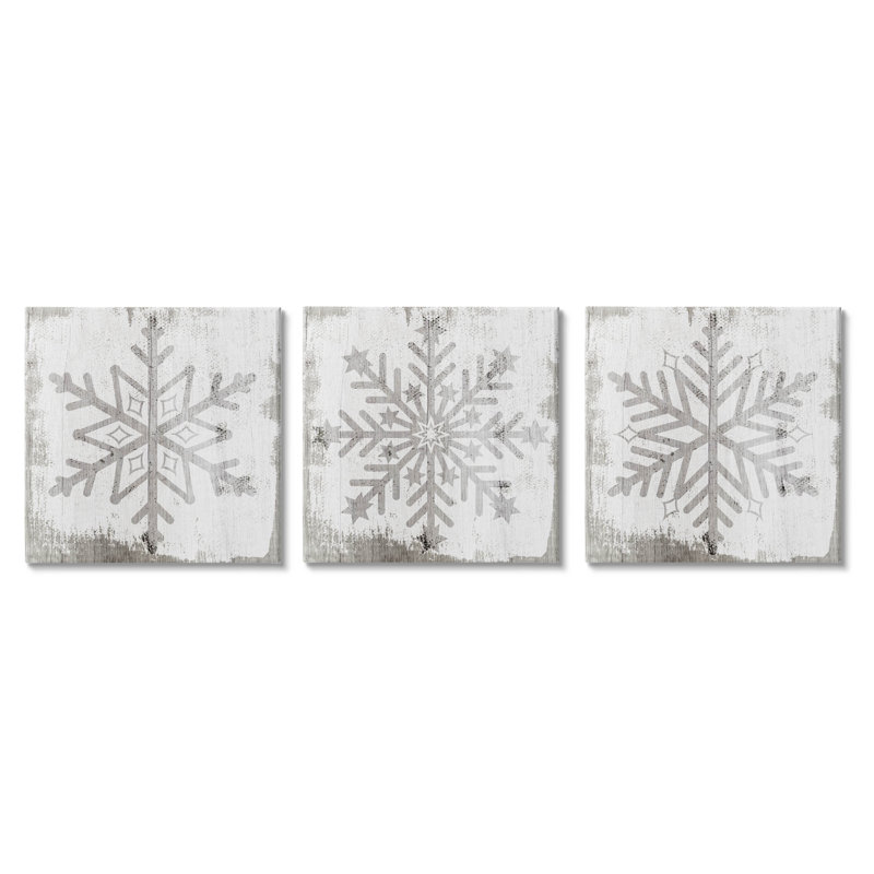 «Seasonal Winter Snowflake Snow Shapes», ensemble de 3 plaques murales par Lil 'Rue, L 17 po x H 17 po, Toile tendue