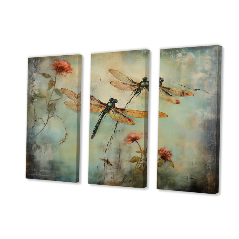 Art animalier sur toile, libellule, nature rétro - peinture rétro de libellule volante, H 40 po x l 60 po x P 1 po