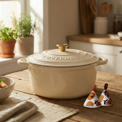 Cocotte en fonte émaillée Overmont avec couvercle et accessoires Overmont - Batterie de cuisine pour la cuisson, le rôtissage et les ragoûts