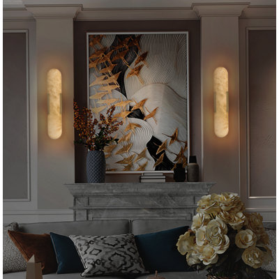 Ensemble de 2 appliques murales à DEL intégrées modernes en albâtre naturel et cuivre