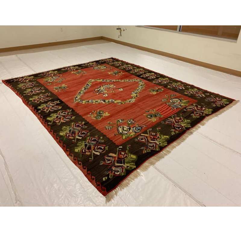 Tapis tribal noué à la main anatolien rétro 8 pi 6 po x 10 pi 4 po One-of-a-Kind