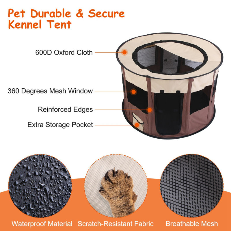 Tente pliable pour chien avec sac de transport, Moyen (H 35,43 po x l 35,43 po x P 21,65 po)