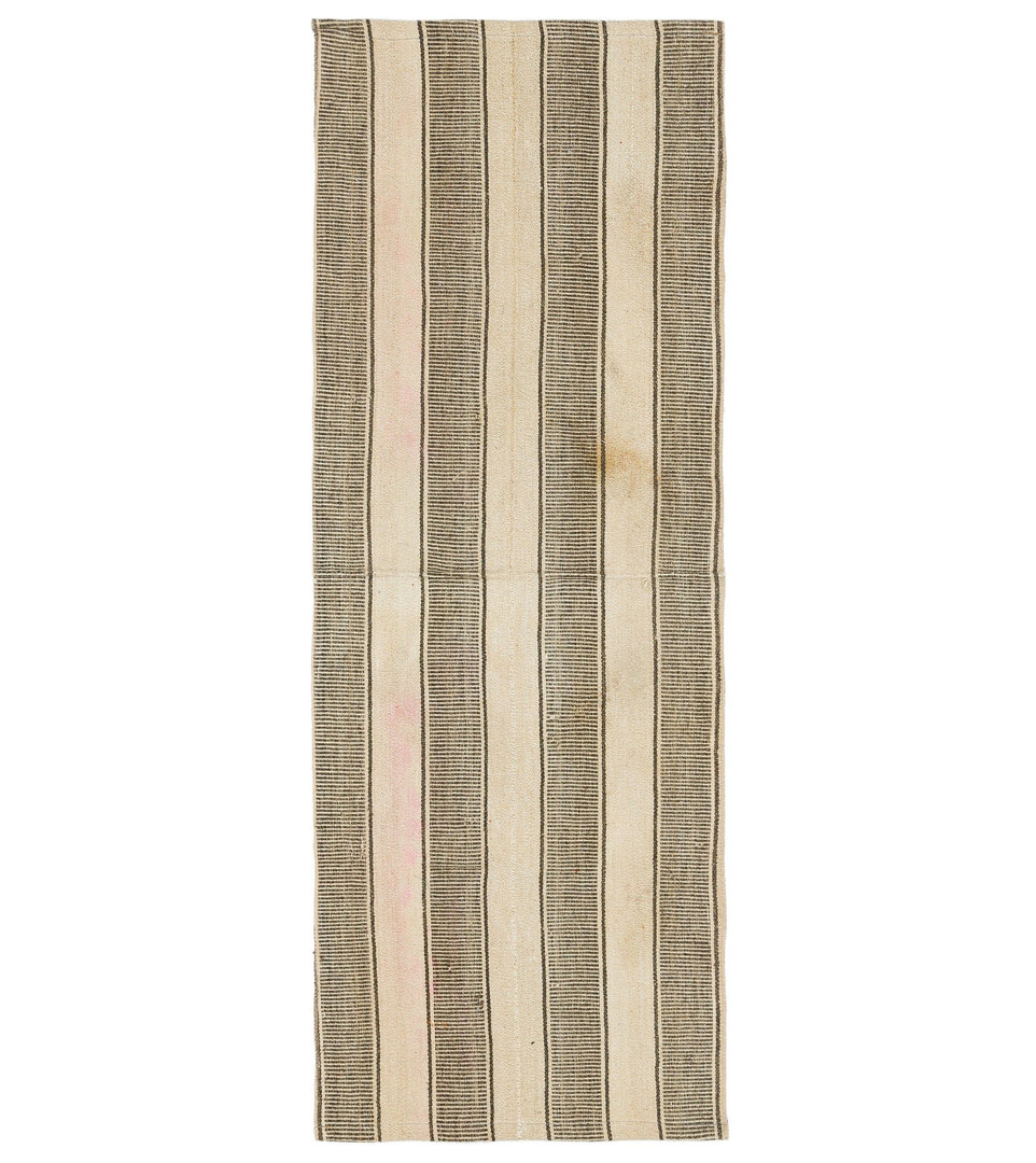 Girit Beige Striped Wool Handmade Area Rug