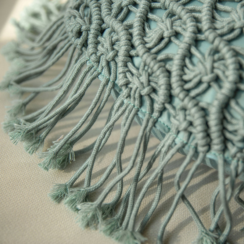 Handmade Crochet A Collection Tassels Cotton Throw Pillow, Green