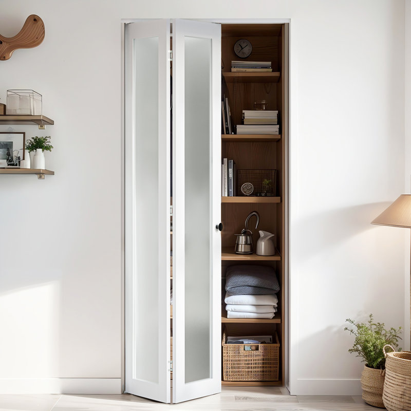1-Lite Frosted Glass and Solid Manufactured Wood Bi-Fold Doors with Hardware Kit, 24" x 78"
