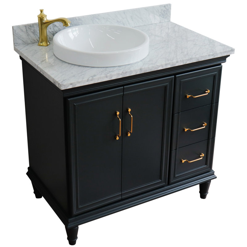 Ensemble de meuble-lavabo simple 37 po Leytonstone, Gris foncé, Granite noir Galaxy