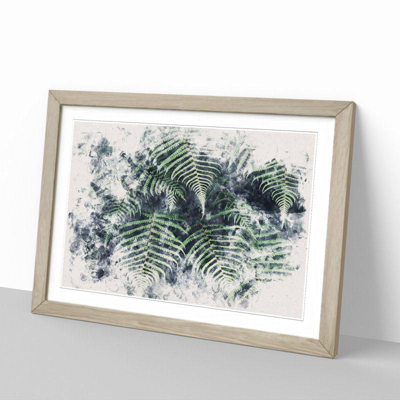 Fern Leaves Vol.1 Watercolour - Picture Frame Graphic Art, Oak, 48cm H x 65cm W x 2cm D