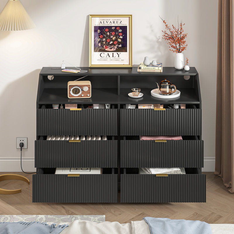 Commode 6 tiroirs Borg, Noir