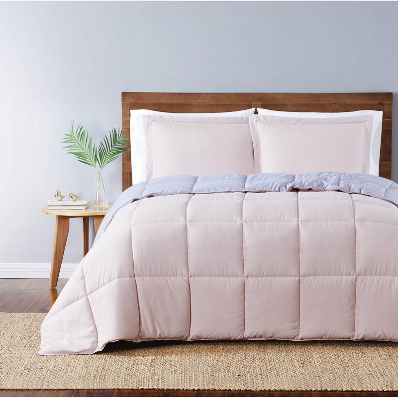 Ensemble d'édredon réversible en microfibre Everyday, Rosé / lavande, Édredon pour lit simple TG + 1 taie décorative