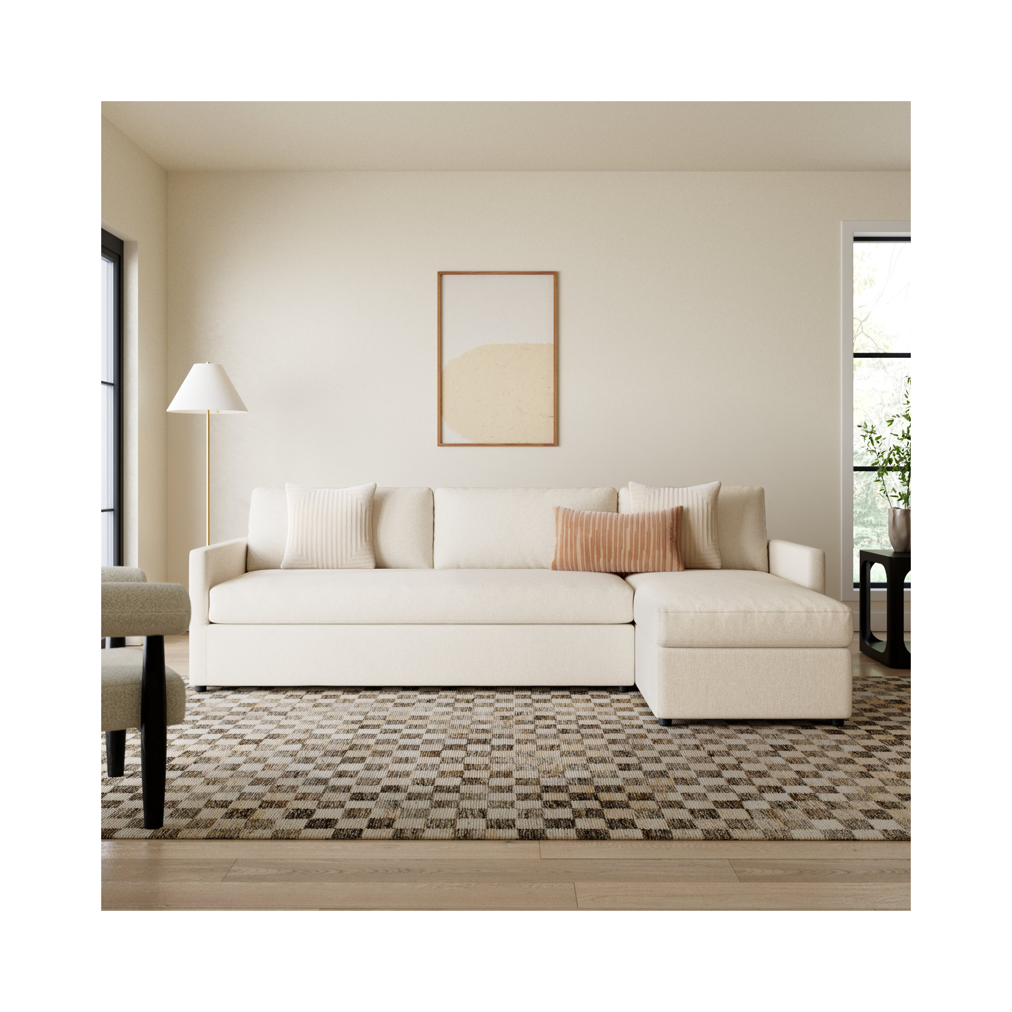 Damari 2 - Piece Upholstered Chaise Sectional, Right Hand Facing, John Sepia Performance Linen Blend