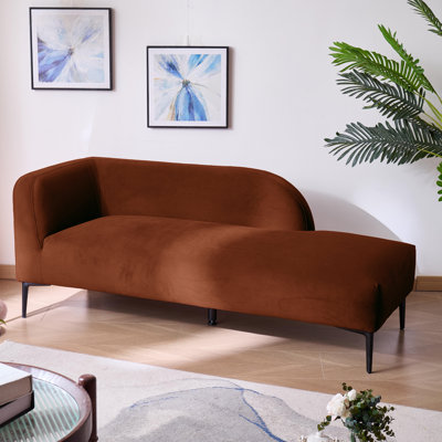 Adelyn Mid-Century Velvet Chaise Lounge, Curved Back Accent Daybed with Tapered Metal Legs, Brown
